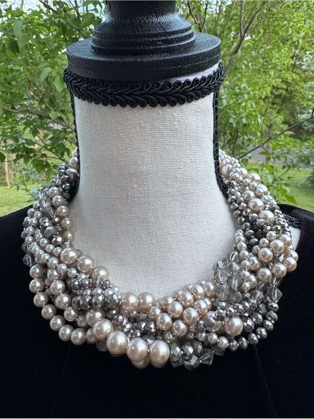 LOFT Pearl and Crystal Multi-Strand Necklace in Silver
